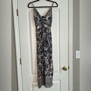 Angie Black and Cream Floral Maxi Dress with Peek-a-boo Twist Bust
